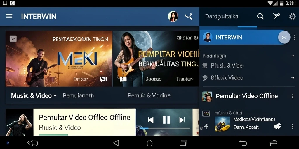 Tampilan antarmuka pengguna INTERWIN yang sederhana untuk Pemutar Video Offline.