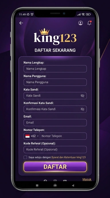 Tampilan halaman daftar king123
