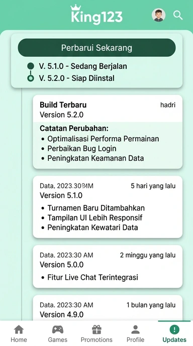 Tampilan riwayat versi king123